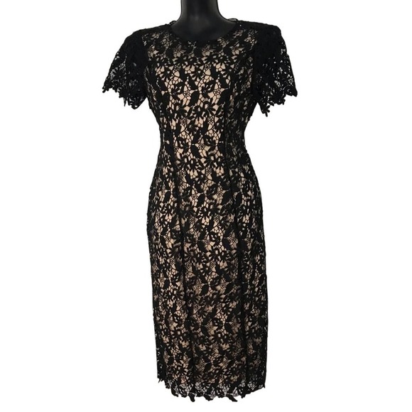 NSR Dresses & Skirts - NWT NSR Nude slip with Black lace overlay Short sleeve MIDI dress size Medium